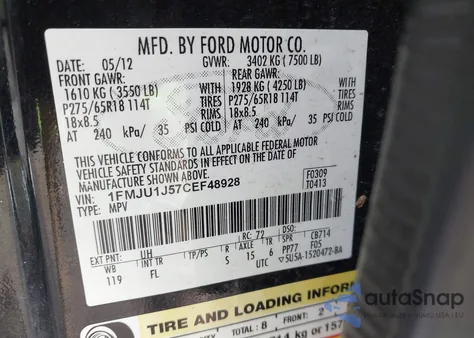 2012 Ford Expedition Xlt z USA, uszkodzony, nr VIN 1FMJU1J57CEF48928